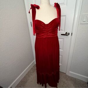 New, So Me Velour Tie Strap Ruffle Maxi Dress